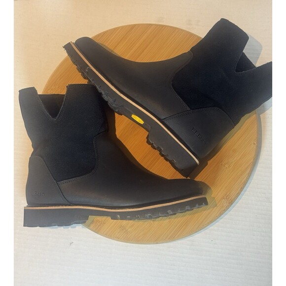 L.L. Bean Women’s Black Rugged Cozy Mid Slip On Suede Ankle Vibram Boot Size 8M - Picture 8 of 9